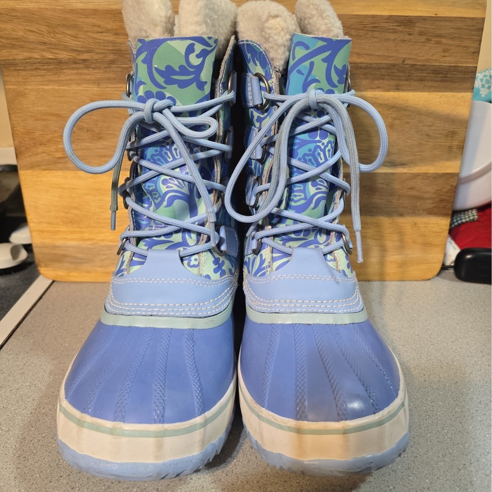Sorel 1964 PAC Women's Size 9 Cornflower Blue Floral Waterproof Snow Boots
